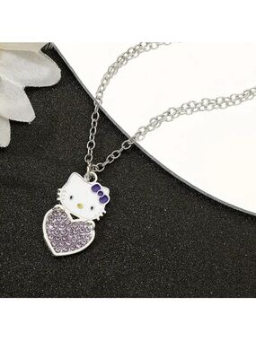 Hello Kitty Silver Necklace with Purple Heart and Bow